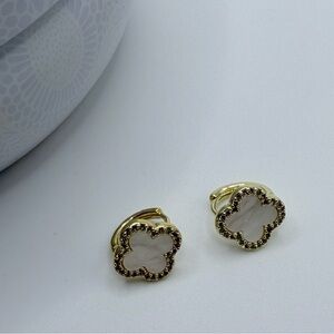 Mother of Pearl Clover Huggies with CZ Detail NWT